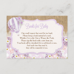 Carte D'accompagnement montgolfière violette fille livre pour bébé insert