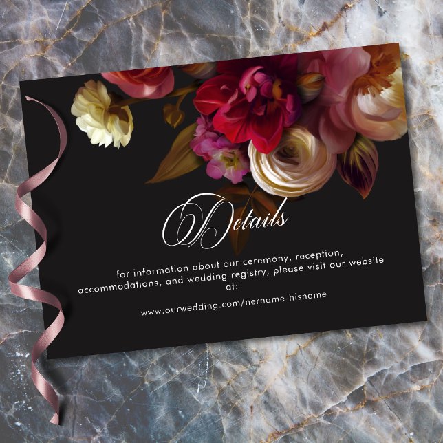 Carte D'accompagnement Moody Black Floral Painterly Red Burgundy Wedding (Moody Black Floral Painterly Red Burgundy Wedding Enclosure Card)