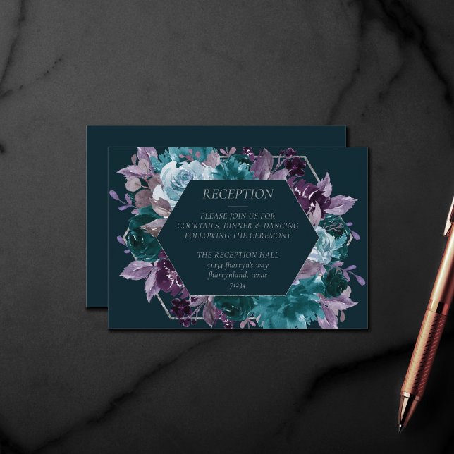 Carte D'accompagnement Moody Boho | Réception Profond Turquoise Turquoise (Créateur téléchargé)
