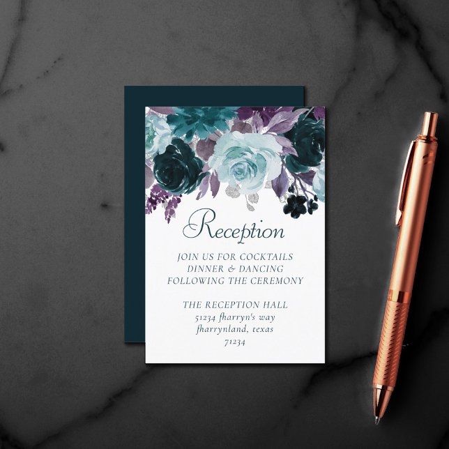 Carte D'accompagnement Moody Boho | Réception Turquoise Turquoise et Viol (Créateur téléchargé)