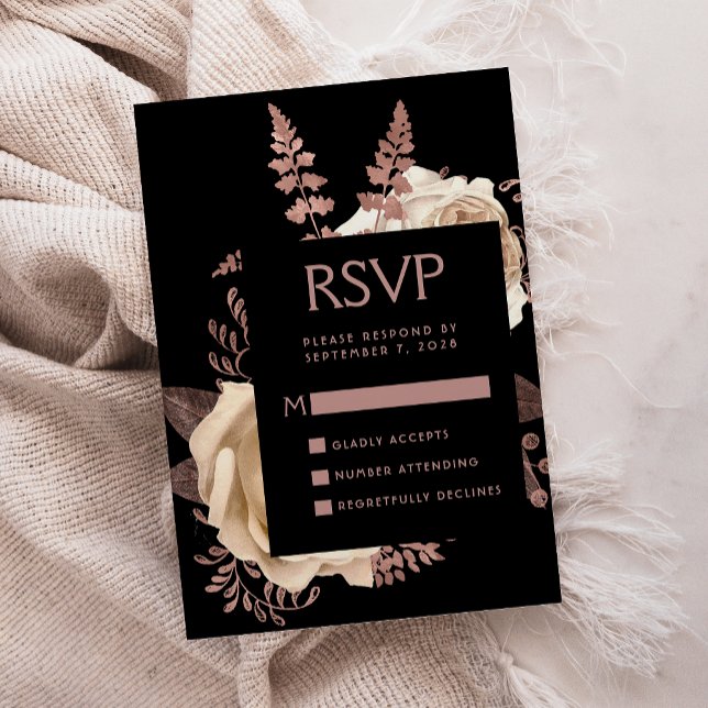 Carte D'accompagnement Moody Dark Floral Ivory Rose Gold Wedding RSVP (Créateur téléchargé)