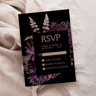 Carte D'accompagnement Moody Dark Floral Purple Rose Gold Wedding RSVP