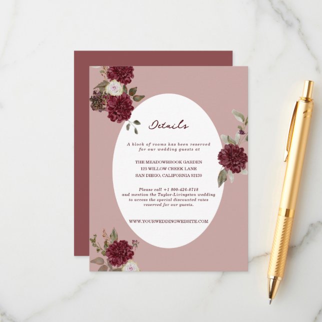 Carte D'accompagnement Moody Floral Autumn Wedding Details Card (Devant/Arrière en situation)