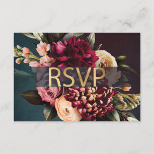 Carte D'accompagnement Moody foncé floral gras rouge RSVP