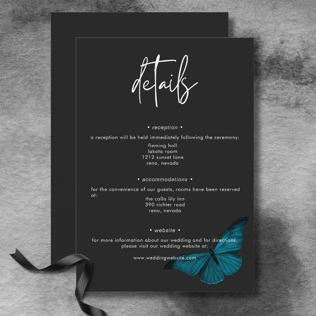Carte D'accompagnement Moody foncé Minimal Moth Turquoise Détails du Mari (Dark Moody Minimal Teal Moth Wedding Details Enclosure Card)