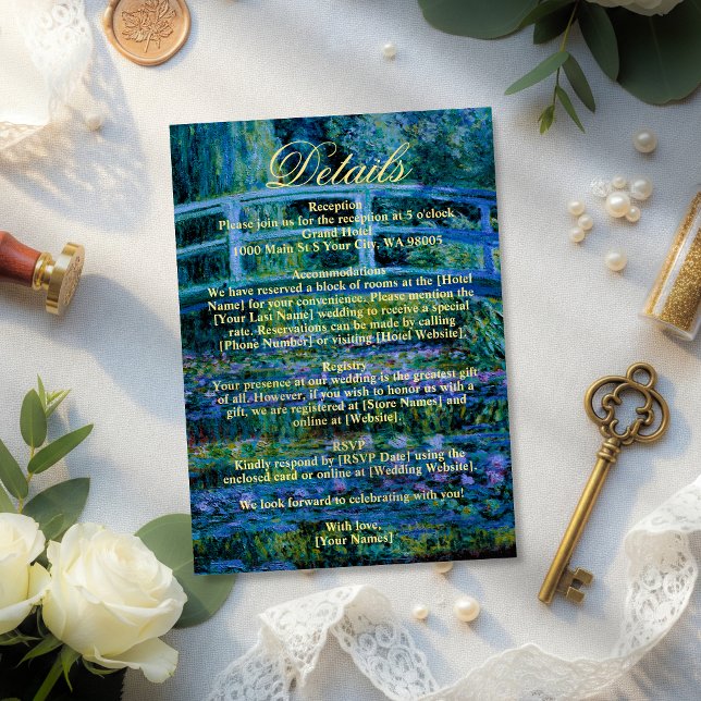 Carte D'accompagnement Moody Jewel Tone Monet Water Lilies Art Wedding (Créateur téléchargé)