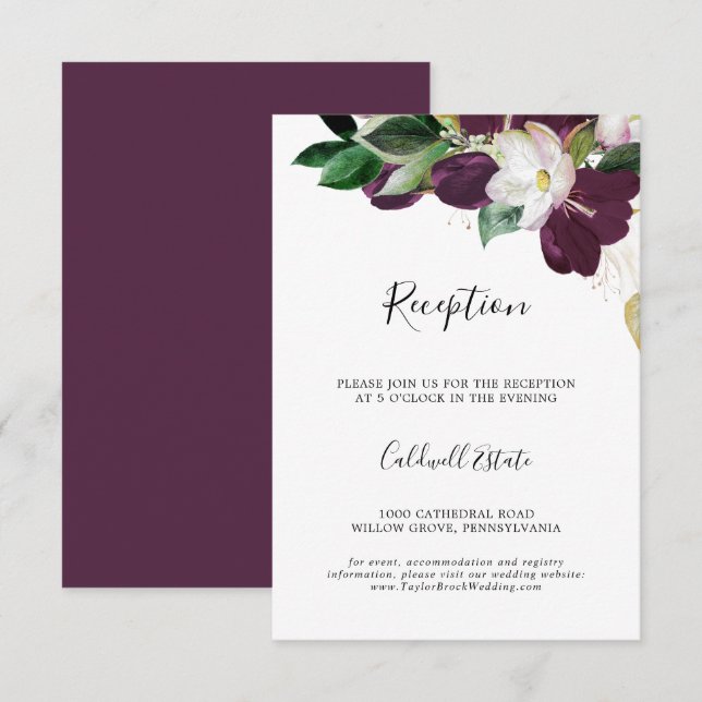 Carte D'accompagnement Moody Purple Blooms Mariage Réception Insertion Ca (Devant / Derrière)