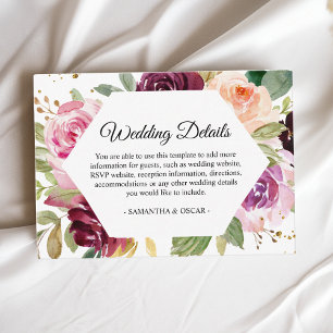 Carte D'accompagnement Moody & Rustic Bourgogne aquarelle Cadre Floral En