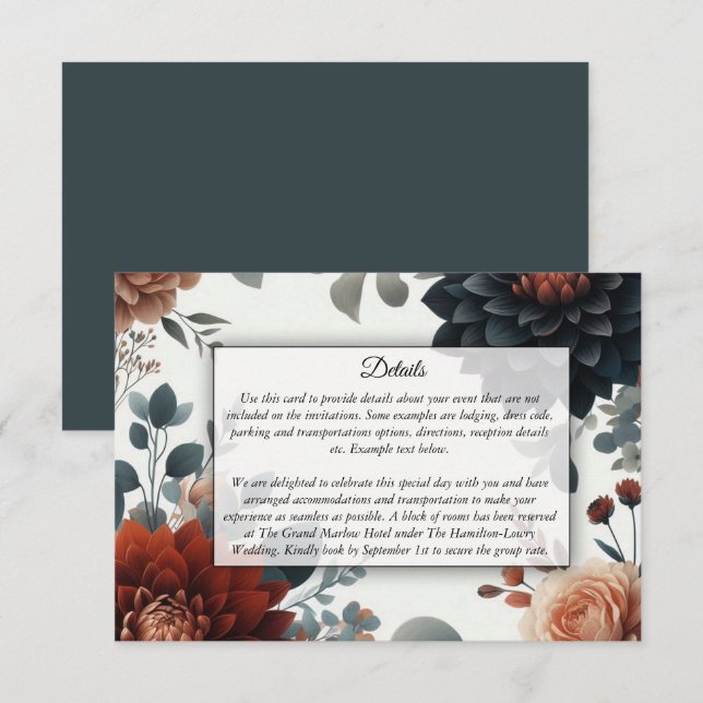 Carte D'accompagnement Moody Rustic Fall Florals Mariage (Devant / Derrière)