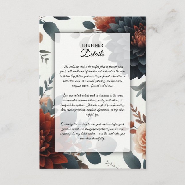 Carte D'accompagnement Moody Rustic Fall Florals Mariage (Devant)