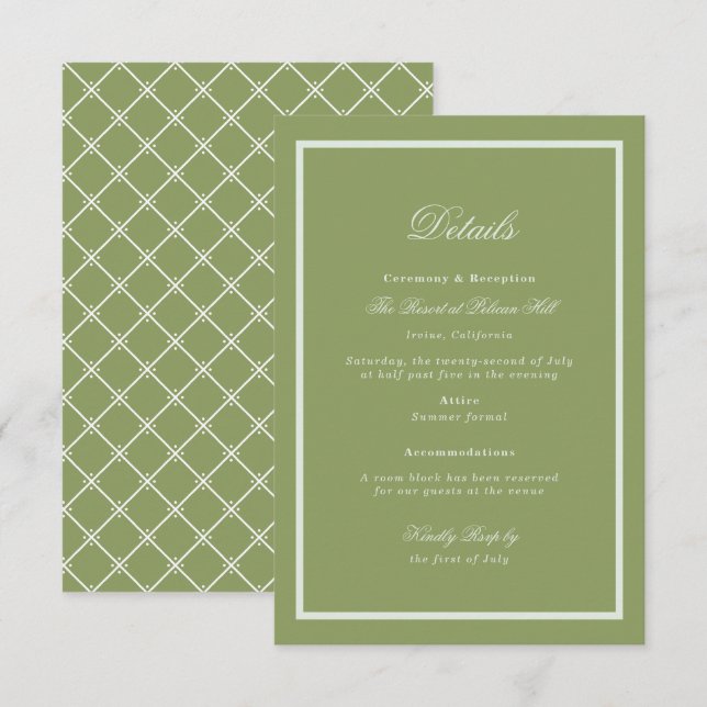 Carte D'accompagnement Moss Green Estate Wedding Details Card (Devant / Derrière)