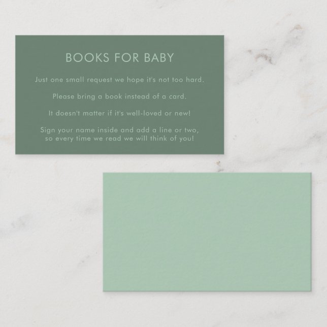 Carte D'accompagnement Moss Green Minimalist Livres de Terre pour le Baby (Devant / Derrière)