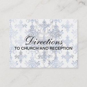 Carte D'accompagnement motif damassé blanc et bleu royal