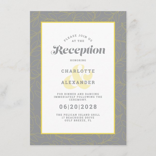 Carte D'accompagnement Motif de réception moderne gris et jaune de mariag (Devant)