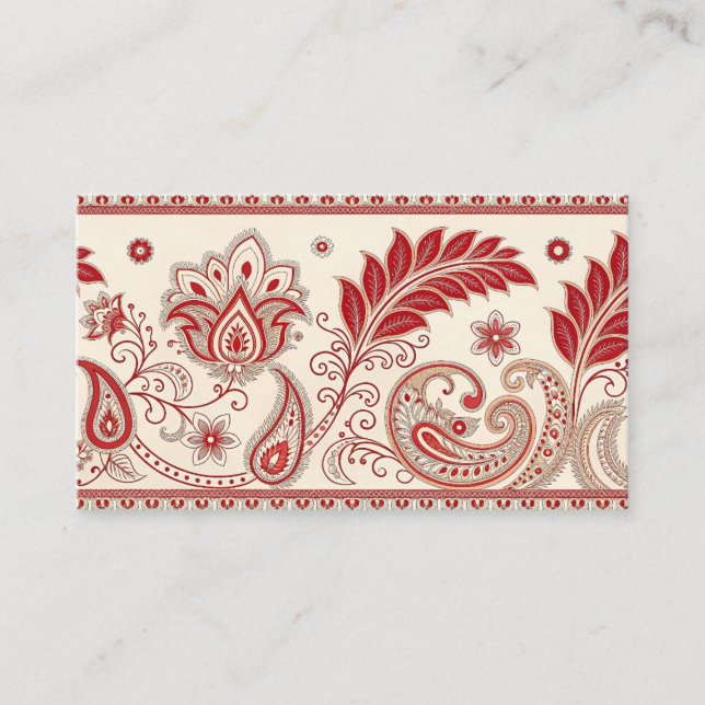 Carte D'accompagnement Motif floral élégant à Paisley rouge – Traditionne (Devant)