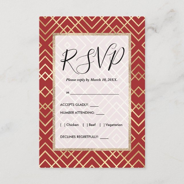 Carte D'accompagnement Motif géométrique Art déco rouge chinois moderne (Devant)