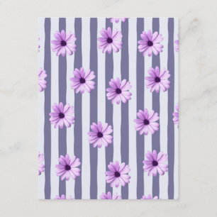 Carte D'accompagnement motif rayé avec des pâquerettes violettes