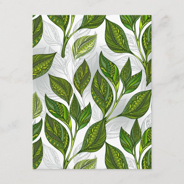 Carte D'accompagnement Motif sans couture avec Feuilles de thé vert (Devant)