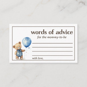 Carte D'accompagnement Mots de conseil Teddy ours bébé garçon douche