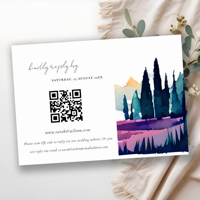 Carte D'accompagnement Mountain Country Landcape Mariage QR Code RSVP (Créateur téléchargé)