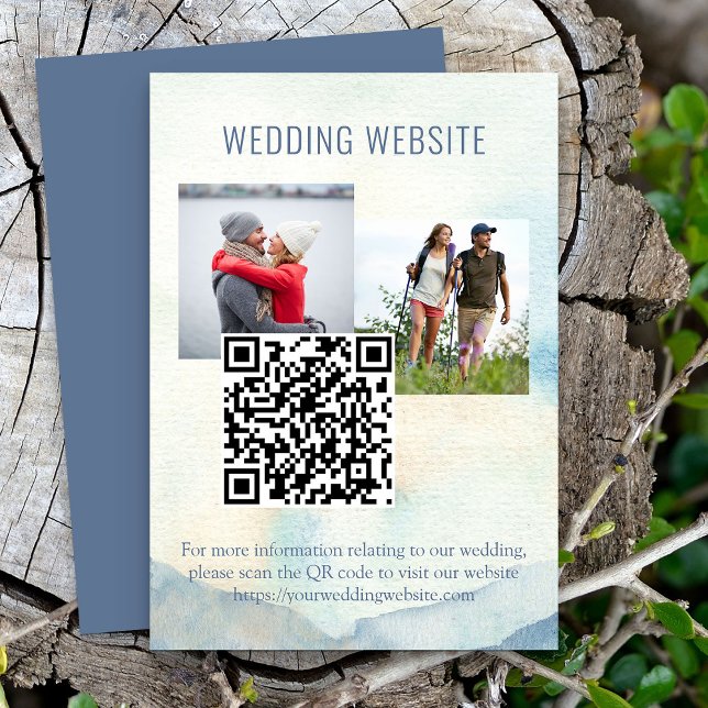 Carte D'accompagnement Mountain Lake Photo et QR Code Site du Mariage (Wedding website enclosure card with 2 photos and custom qr code)