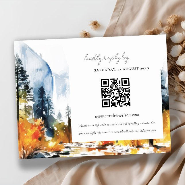 Carte D'accompagnement Mountain River Fall Landcape Mariage QR Code RSVP (Créateur téléchargé)
