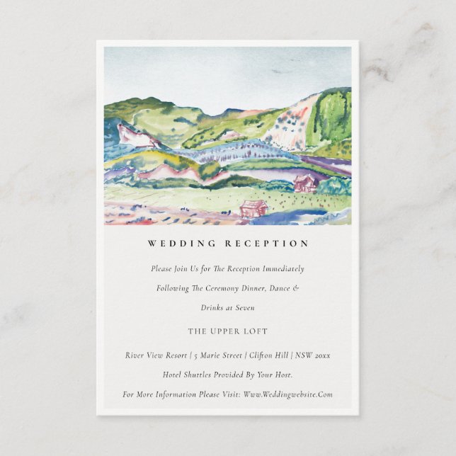 Carte D'accompagnement Mountain Scape Blush Green Mariage Réception (Devant)