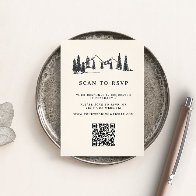 Carte D'accompagnement Mountain Sketch Mariage QR Code Website RSVP (Créateur téléchargé)