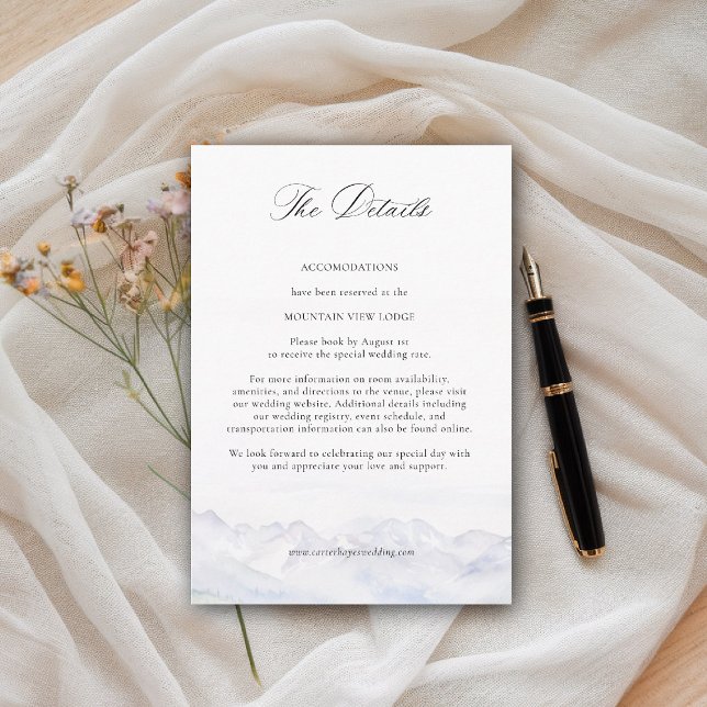 Carte D'accompagnement Mountains Wildflower Meadow Floral Wedding Details (mountains wedding details card wildflowers meadow floral watercolor modern elegant rustic romantic)