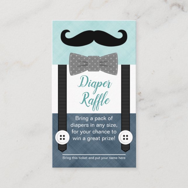 Carte D'accompagnement moustache biberon tombole billet menthe bleu marin (Devant)