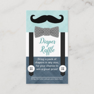 Carte D'accompagnement moustache biberon tombole billet menthe bleu marin