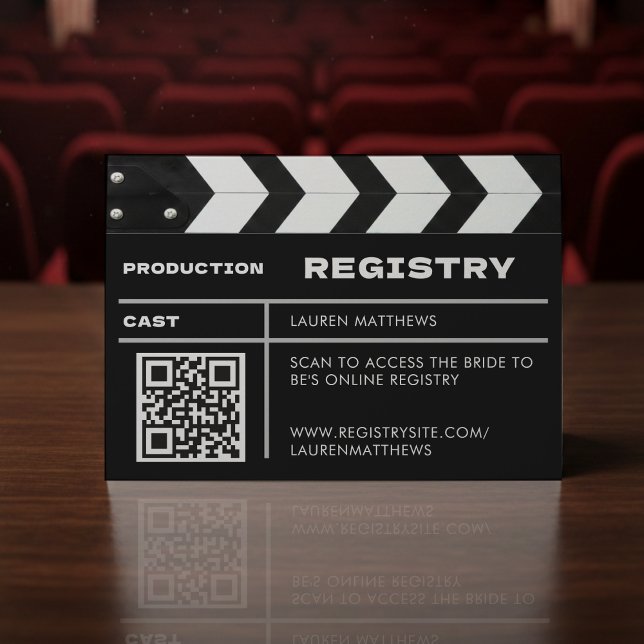Carte D'accompagnement Movie Film Clap Board QR Code Wedding Registry (Créateur téléchargé)
