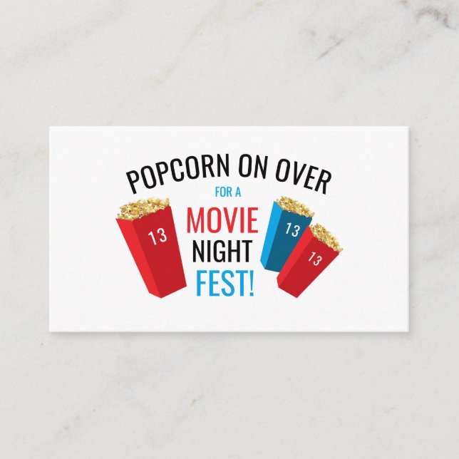 Carte D'accompagnement Movie Night Fest Popcorn Box Billet fête d'anniver (Devant)