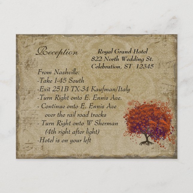 Carte D'accompagnement Musical Gold Dark Orange Plum Heart Leaf Tree (Devant)