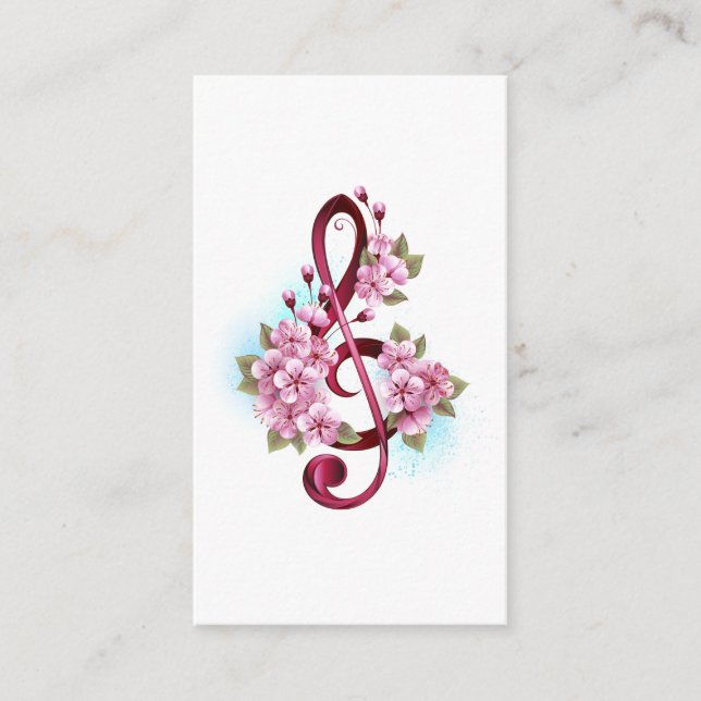 Carte D'accompagnement Musical treble clef notes with sakura flowers (Devant)