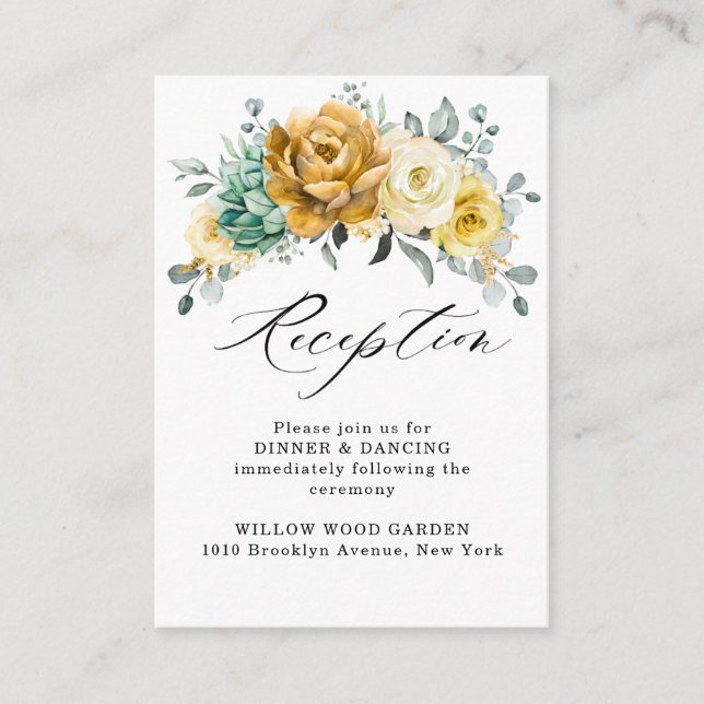 Carte D'accompagnement Mustard Jaune Floral Sage Réception de mariage (Devant)