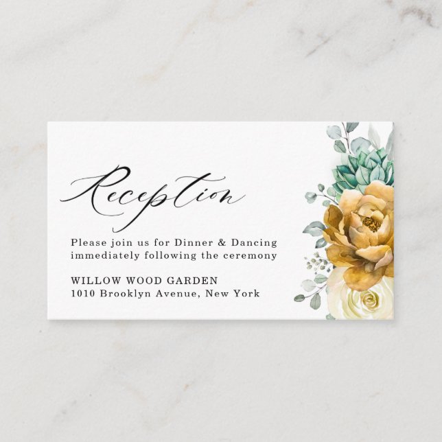 Carte D'accompagnement Mustard Jaune Floral Sage Vert Mariage Réception (Devant)