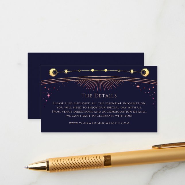 Carte D'accompagnement Mysc Rainbow Navy Blue Sun Détails du Mariage (Devant/Arrière en situation)