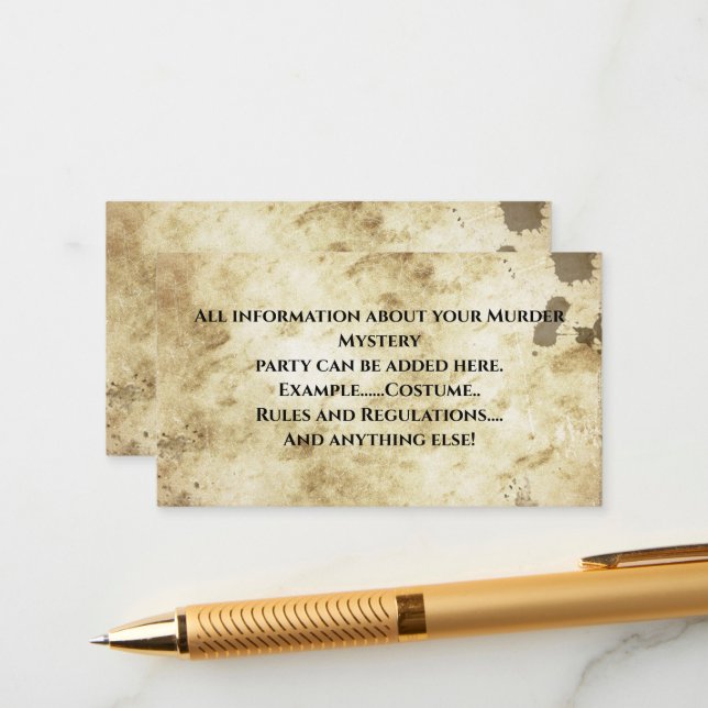 Carte D'accompagnement Mystère du Meurtre Anniversaire (Devant/Arrière en situation)