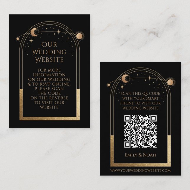 Carte D'accompagnement Mystic Black Gold Mariage site Web RSVP QR Code (Devant / Derrière)
