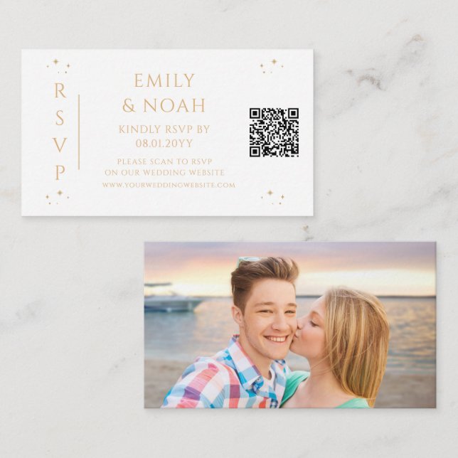 Carte D'accompagnement Mystic White Gold Budget QR Code RSVP photo (Devant / Derrière)
