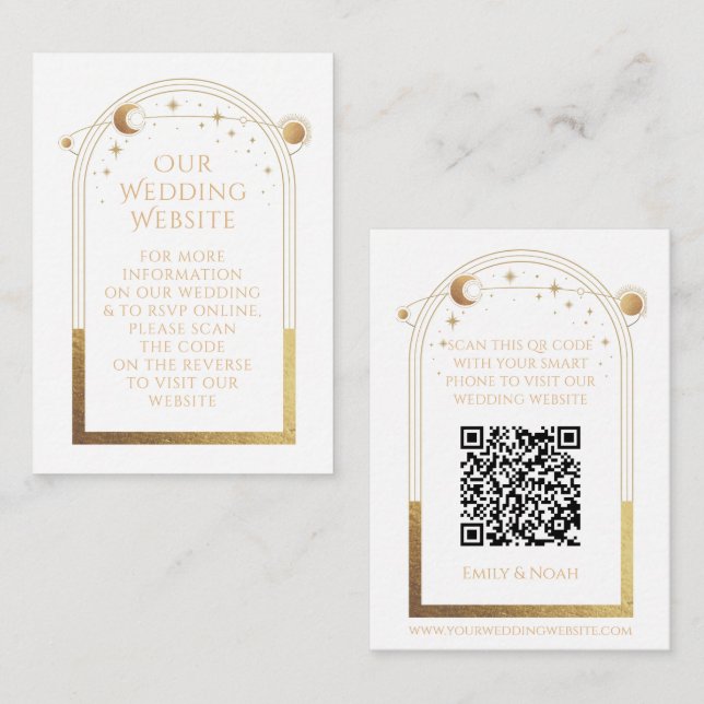 Carte D'accompagnement Mystic White Gold Mariage Site Web RSVP QR Code (Devant / Derrière)