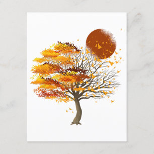 Carte D'accompagnement Nature Faune Pleine lune Arbre Foule Des Oiseaux F