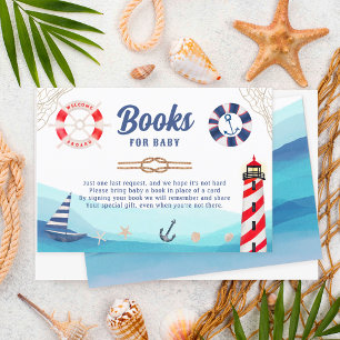 Carte D'accompagnement Nautical boat blue red baby shower bring a book