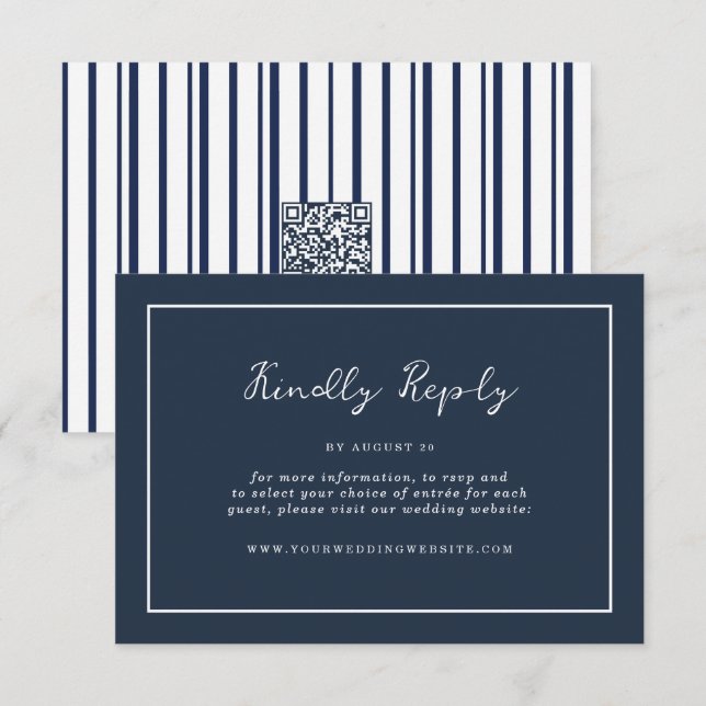 Carte D'accompagnement Nautical Navy Stripe Online RSVP Enclosure Card (Devant / Derrière)