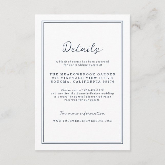 Carte D'accompagnement Nautical Navy Stripe Wedding Details Card (Devant)