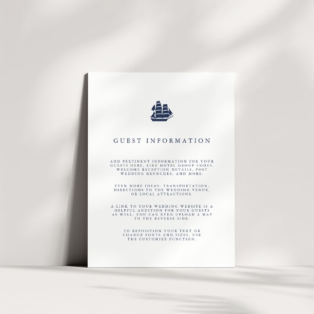 Carte D'accompagnement Nautical Navy & White Ship Mariage Détails sur l'i (Créateur téléchargé)
