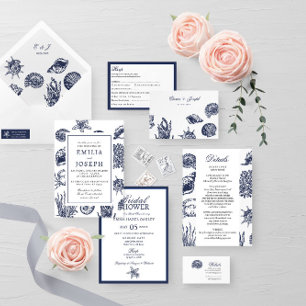 Carte D'accompagnement Nautical Oceanic navy Wedding Details Enclosure