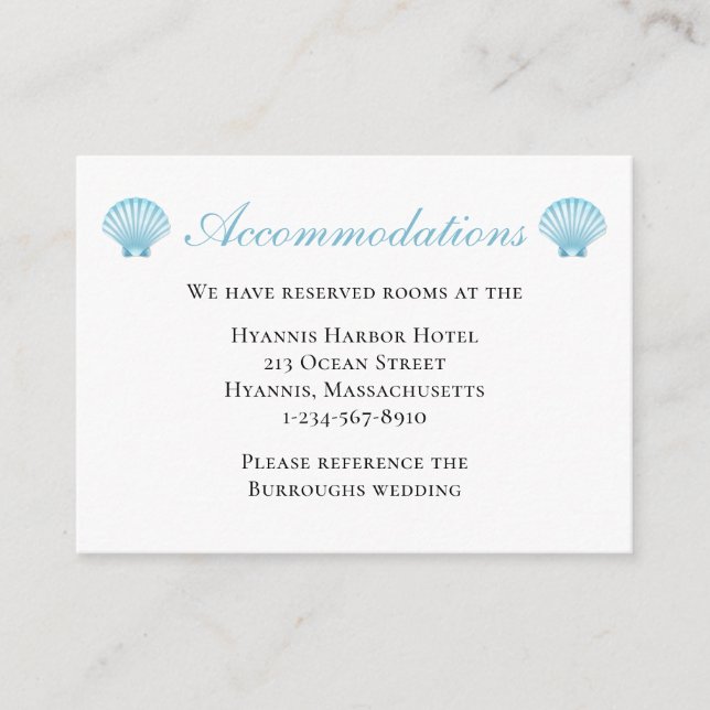 Carte D'accompagnement Nautical Shell Beach Élégant Mariage Hébergement (Devant)