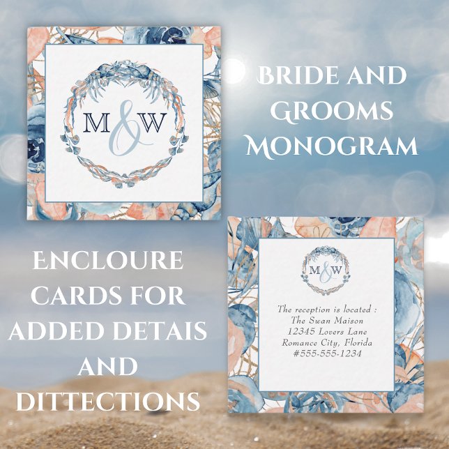 Carte D'accompagnement Nautique Plage Mariage Coquillages Starfish Enclos (Créateur téléchargé)